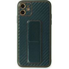 Durukar®  iPhone 12 Kılıf Coco Karbon Standlı Kapak - Yeşil