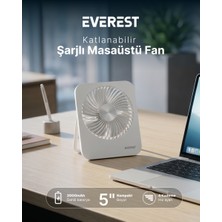 Everest EFN-601 Beyaz 2000MAH 4 Kademeli 4000RPM Hız Metal Ayak Masaüstü USB Fan
