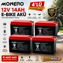 Monero 12V-14 Amper Yatık 4'lü Paket  E-Bıke Akü-Yeni Tarihli EBATLAR:150X101X99MM