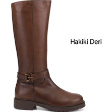 Gönderi(r) Kadın Kahve Antik  Fermuarlı Kalın Topuklu Hakiki Deri Çizme