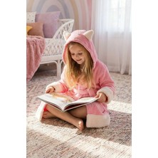 East & Hiera Kız Çocuk Bornozu Kapüşonlu Pamuklu ,polar Figürlü, Pembe (1-14 Yaş)