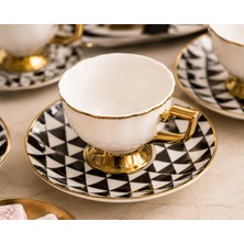 Be-Lis Premium Porselen 6 Kişilik Türk Kahvesi Fincan Takımı Gold Detaylı Modern Desenli Şık Hediye Seti