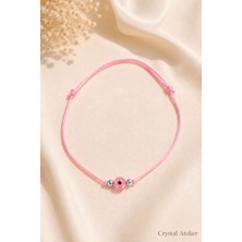 Crystal Atelier Pembe Nazar Boncuklu Ayarlanabilir Ip Bileklik Kadın