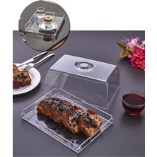 Sync Ticaret Şık Kristal Kek Fanusu Tutma Saplı 28 cm x 18 cm | Ikramlık Sunumluk (Dikdörtgen)