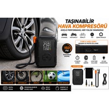 Mega Oto Market 150 Psı Şarjlı Taşınabilir Hava Kompresörü Dijital Ekranlı Lastik Şişirme Pompası