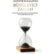 TKÇ Manyetik Kum Saati Mıknatıslı Ahşap Standlı Dekoratif Masaüstü Hediyelik Süs Eşyası (14 cm