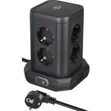 Sync Ticaret Premium Serisi Masa Üstü 8 Soketli 1type-C ve 2 Usb'li Kule Tipi 2 Metre Kablolu Priz