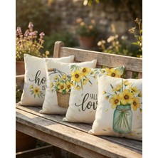 Menesa Home Sarı Çiçek Desenli 3D Dijital Baskı Country Tarz 4’lü Dekoratif Kırlent Kılıfı Seti