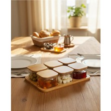 Empressco Bambu Kapaklı Standlı Kare Kahvaltılık 6’lı Set, Şık ve Fonksiyonel Tasarım