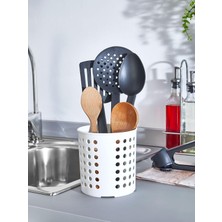 Sync Ticaret Rotanev Plastik Silindir Dik Kaşıklık &amp; Tezgah Üstü Düzenleyici &amp; Servis Standı (Beyaz)