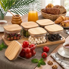 Empressco Bambu Kapaklı 6’lı Vakumlu Cam Kahvaltı ve Çerezlik Sunum Seti