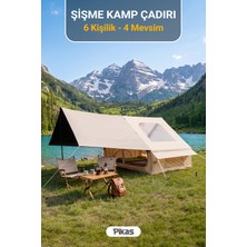 Pikas Rovos 6 Kişilik Şişme Kamp Çadırı  4 Mevsim Su Geçirmez Oxford Kumaş Sineklikli Pencere Hediye Tente
