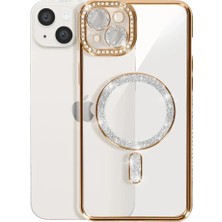 Mey İthalat Mey Ithalat®   iPhone 15 Kılıf Joke Simli Magneticsafe Kılıf - Gold