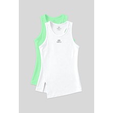 Tommy Life Standart Kalıp O Yaka 2li Paket Beyaz-Neon Yeşil Kadın Spor Atlet - 97256