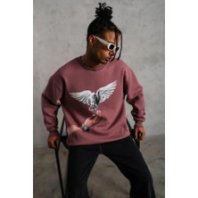Nova Epoxy Art   Erkek Güvercin Baskılı Sweatshirt - Gül Kurusu
