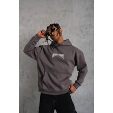 Nova Epoxy Art   Erkek Kordon Ipli Baskılı Kapüşonlu Sweatshirt - Füme