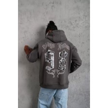 Nova Epoxy Art   Erkek 98 Baskılı Kapşonlu Sweat - Gri
