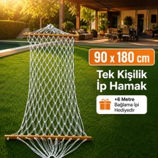 Toptancı Amca Tek Kişilik Çift Düğüm Kamp Hamağı Ağaç Hamak 6mm Ip Örgü Hamağı Salıncak 90 x 180 cm Çift Örgü