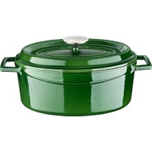 Sync Ticaret Lava Döküm Oval Tencere Döküm Demir Yekpare Kulplu Premium Serisi Ölçü 21X27CM. Yeşil