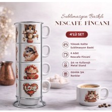 Kediler Süblimasyon Baskılı 4'lü Nescafe Fincan Takımı