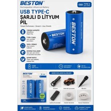 Azurtech Beston D Boy USB Type-C Şarjlı Lityum Pil 7200MWH 1.5V