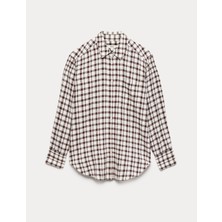 Marks & Spencer Keten Karışımlı Kareli Gömlek