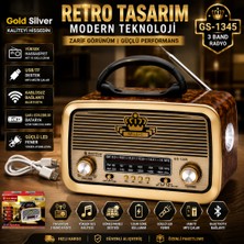 farissu Gold Silver GS-1345 Nostaljik Görünümlü Retro Radyo & Bluetooth Hoparlör (Güneş Panelli & El Fenerli)