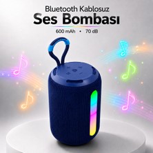 Badem10 Taşınabilir Mavi Bluetooth Hoparlör Rgb LED Işıklı Güçlü Ses Bombası USB Type-C Şarjlı Kablosuz