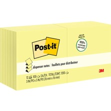 Post-It Notes, Geri Dönüşüm - Refill, 7,6 x 7,6 Cm, Kanarya Sarısı, 12 Pads Pack (R330RP-12