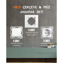 Viko Linnera Beyaz Seti ( 4 Adet Tekli Çerçeve + 2 Adet Topraklı Priz + 2 Adet Anahtar )