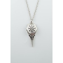 IDR Kuzgun Kafatası - Vegvisir  Gümüş Kaplama Düz Zincir Kolye