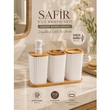 Okyanus Home Safir Bambu 3'lü Set Beyaz Gerçek Bambu Detaylı Şık Tasarım ve Suya Dayanıklı