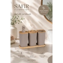 Okyanus Home Safir Bambu 3'lü Set Vizon Renkli Suya Dayanıklı Malzeme ile Modern Banyo Aksesuarları