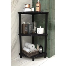 The Violett Decoline Banyo Rafı 3 Katlı Moblen Modern Organizer Depolama Ünitesi-Siyah Mermer