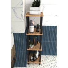 The Violett Viva 4 Katlı Çok Amaçlı Banyo Rafı Metal Ayaklı Organizer- Meşe