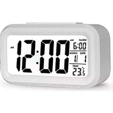 MarkEntegra Dekoratif Dijital Alarmlı Saat, 12/24 Dönüştürme Gece Görüşlü Yatak Başucu Saati Masa Saati LED Ekran Pilli Çalar Saat 13 x 4.5x 7.5cm (Beyaz)