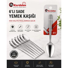 |bykardelen 6'lı Yemek Kaşığı| 430 Kalite Paslanmaz Çelik| 2 mm Kalınlık| Parlak Yüzey|