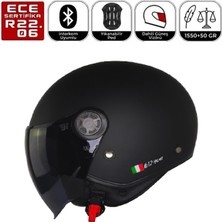 FR612 Mat Siyah Motosiklet Kaskı Güneş Vizörlü Yarım Açık Motorcu Kask