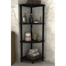 The Violett Decoline Banyo Rafı 4 Katlı Moblen Modern Organizer Depolama Ünitesi-Siyah Mermer Desen