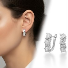Beycen Aksesuar Zirkon Taşlı Geniş Yüzey Modern Vıp Halka Küpe Beyaz-Sarı 3902KKUV009