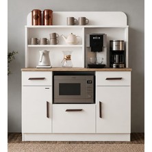 Noiss Home Decor Milano Kahve Köşesi Dolabı Mikrodalga Fırın Dolabı Çekmeceli Mutfak Organizeri