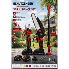 SCHUTZENGER Şarjlı Set Hızar Testere Zinçirli Budama Dal Kesme Makası ve Teleskopik Kol Uyumlu 829R Alman Kırmızı