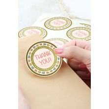 Hien Thank You Çiçek Tasarım 5 cm 100 Adet Kendinden Yapışkanlı Opak Sticker, Paketleme Etiketi