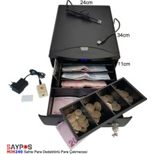 Profilo Hafif Kusurlu Para Dedektörlü Kolay Açma Buton ve Adaptörlü 3 Kağıt Para 4 Bozuk Para ve 1 Kartvizit Bölmeli Para Çekmecesi 24X34X11CM