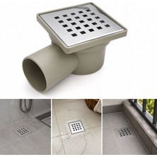 10X10 cm Krom Süzgeçli Kare Yer Gideri – Pvc Gövdeli Banyo, Duş ve Balkon Yer Süzgeci