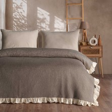 Macas Home Vesta %100 Pamuklu Fırfırlı Çift Kişilik Pike-Yatak Örtüsü 200X230 cm Kahverengi