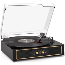 Newdaki Nostaljik Ahşap Kasa Siyah Pikap Bluetoothlu Bas ve Tiz Kontrollü 33-45-78 Lik Plaklar