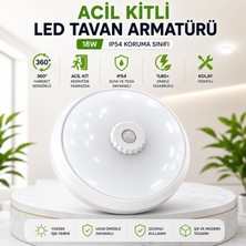 Nzb Sensörlü Tavan Armatürü Acil Kitli 18W LED 360 Derece Hareket Sensörlü Tavan Lambası Beyaz