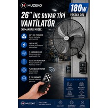 Muzeko MZK650 26 Inç 65CM 180W Kumandalı Zaman Ayarlı Duvar Tipi Sanayi Vantilatör Evde Kullanım Için Uygun Değildir