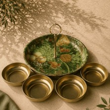 Sarkap Home Üzümlü Kulplu Meyve Tabağı ve 4'lü Gold Çerezlik Seti